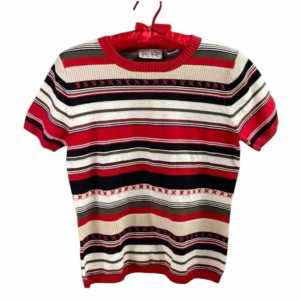 Kim Rogers Vintage Striped Sweater Small Cozy Grandmacore Preppy Knit (Flaw)
